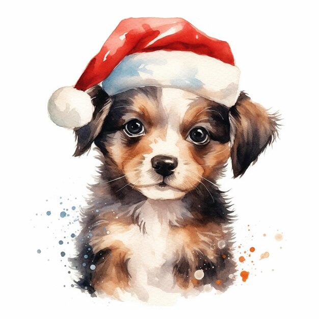 hay una pintura de un perro con un gorro de Papá Noel ai generativo