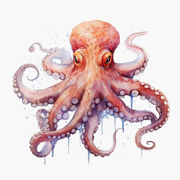 Hay una pintura de un pulpo con un fondo blanco generativo ai