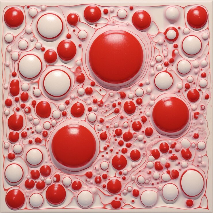 Foto hay una pintura roja y blanca con muchas formas diferentes generativa ai