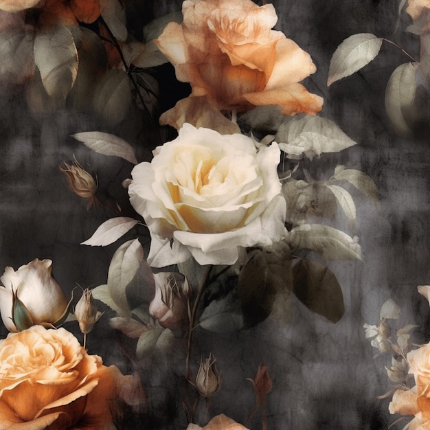 hay una pintura de una rosa con muchas flores ai generativa