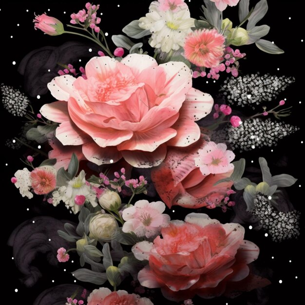 hay una pintura de una rosa con muchas flores ai generativa