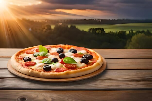 Hay una pizza mirando en una mesa realista