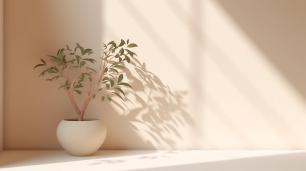 Hay una planta en un jarrón blanco sobre una mesa blanca generativa ai