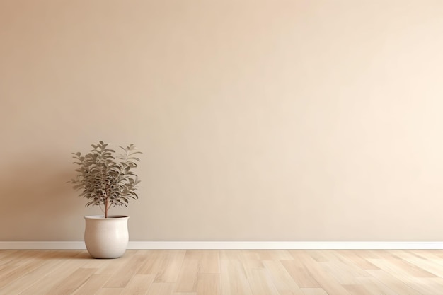 Foto hay una planta en una olla en el suelo en una habitación generativa ai