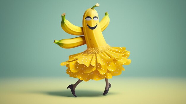 Foto hay un plátano de dibujos animados vestido con un vestido amarillo generativo ai
