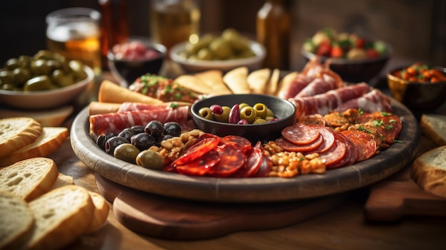 Foto hay un plato de comida con pan generativo ai