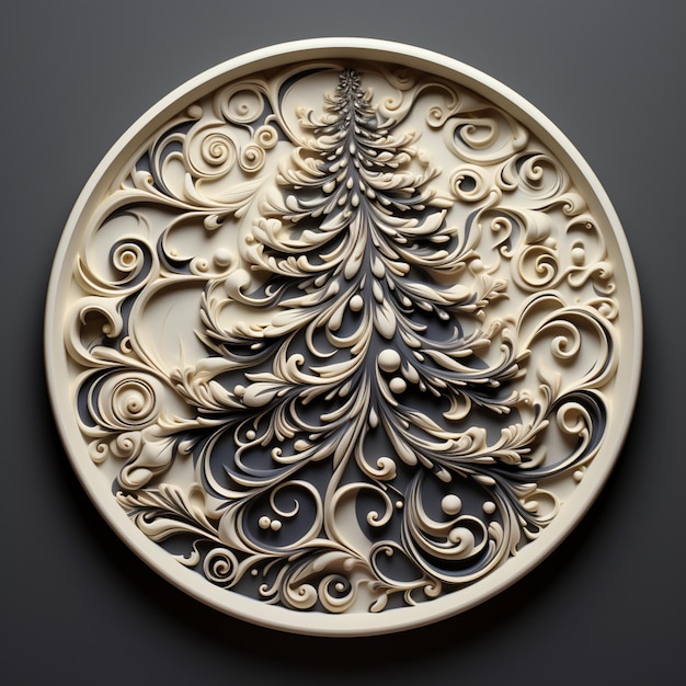 hay un plato decorativo con un árbol de Navidad en él generativo ai