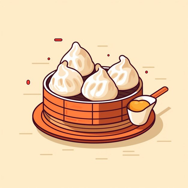 hay un plato de dumplings con una cuchara en el lado generativo ai