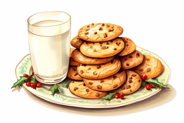 hay un plato de galletas y un vaso de leche ai generativa