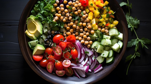 hay un plato de verduras y garbanzos sobre una mesa IA generativa