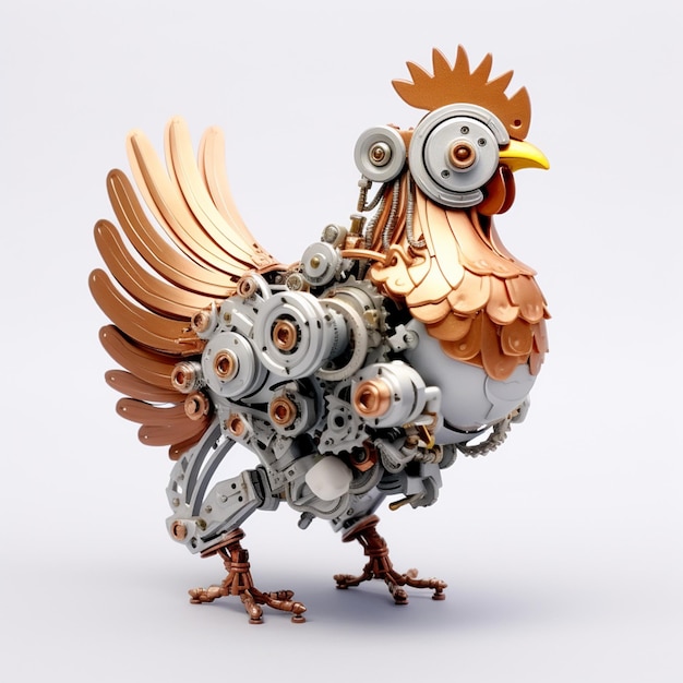 Hay un pollo hecho de engranajes y piezas de metal generativo ai