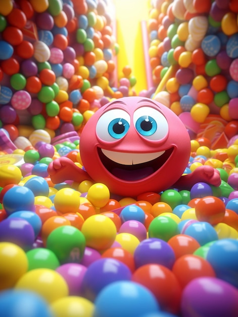 Hay un pozo de bolas con una cara sonriente y muchas bolas generativas ai