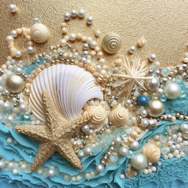 hay un primer plano de una concha de mar y perlas ai generativo