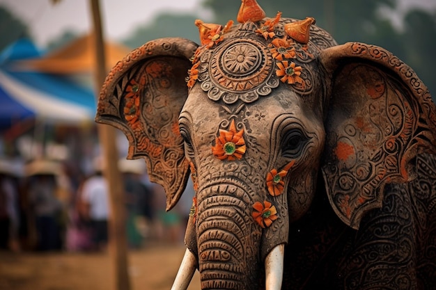 hay un primer plano de un elefante con una cabeza decorada ai generativo
