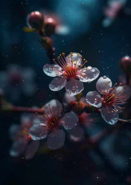 Hay un primer plano de una flor con gotas de agua generativa ai