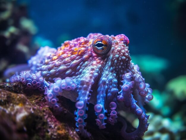 hay un pulpo morado que está sentado sobre una roca ai generativa