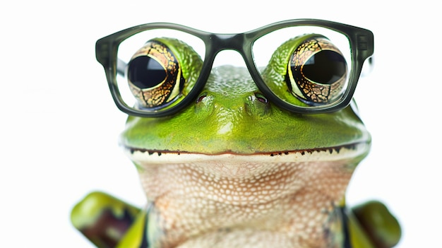 hay una rana con gafas en la cabeza y un par de gafas en su cara generativa ai