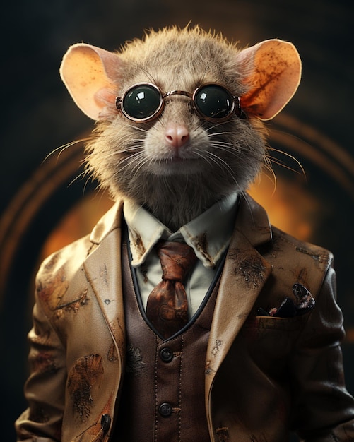 Foto hay una rata que lleva un traje y corbata con gafas de sol generativa ai