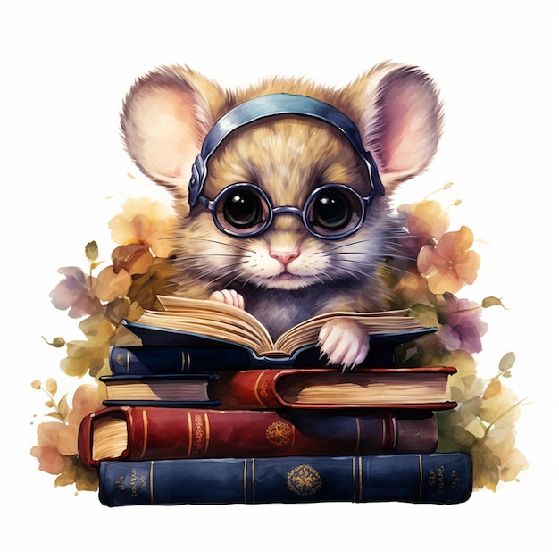 Hay un ratoncito con gafas y leyendo un libro generativo ai