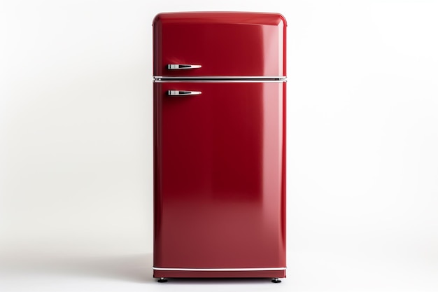 hay un refrigerador rojo con un fondo blanco y una pared blanca ai generativa