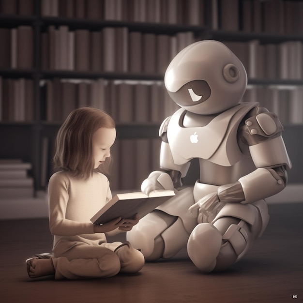 Hay un robot leyendo un libro a una niña generativa ai.