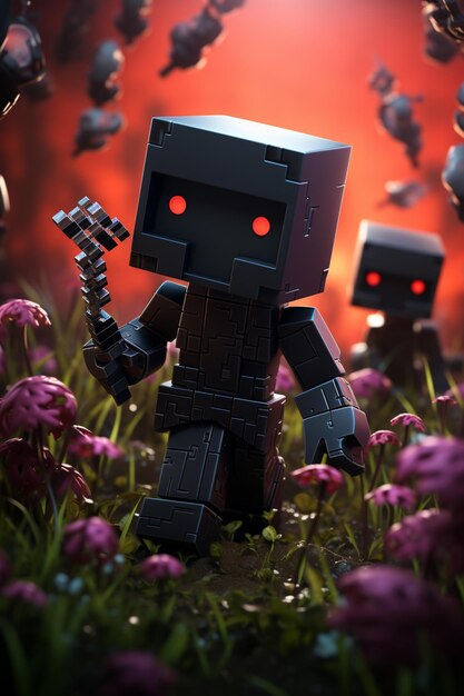 hay un robot que está parado en un campo de flores ai generativa
