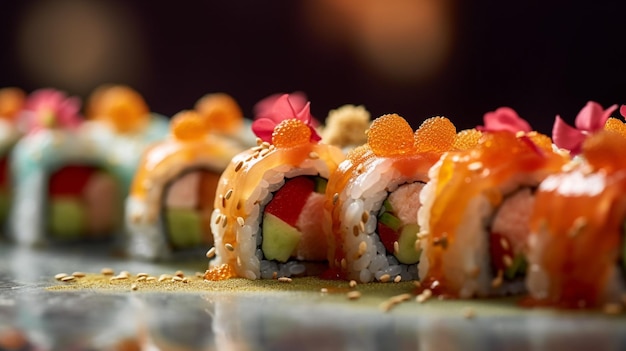 Hay un rollo de sushi con salmón generativo ai