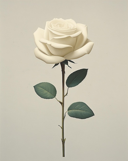 Hay una rosa blanca con hojas verdes en un tallo generativo ai