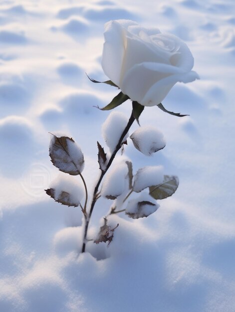 Hay una rosa blanca que está en la nieve generativa ai