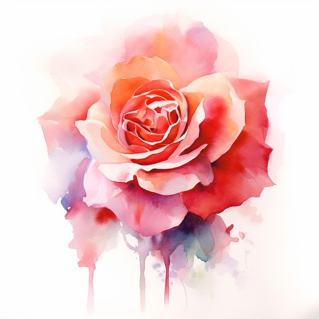 Hay una rosa que está pintada en acuarela sobre un fondo blanco generativo ai