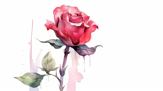 Foto hay una rosa que está sentada en un tallo con acuarela pintura generativa ai