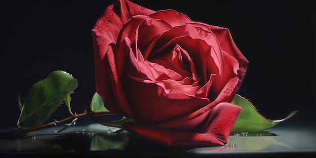 Hay una rosa roja que está sentada en una mesa generativa ai