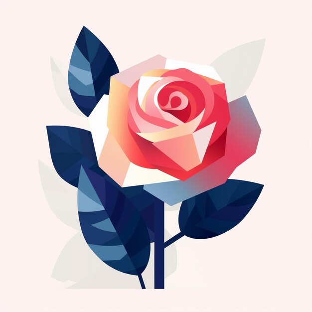 Foto hay una rosa con un tallo y hojas en un fondo rosa generativo ai