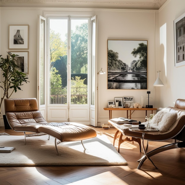 Hay una sala de estar con una silla generativa ai.