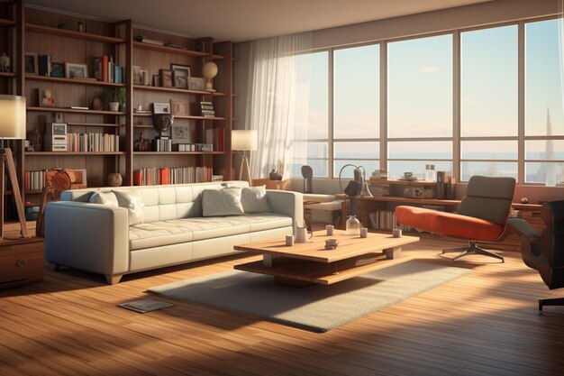 hay una sala de estar con un sofá generativo ai