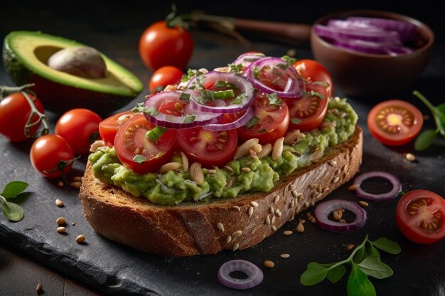 Hay un sándwich con ai generativo de aguacate.