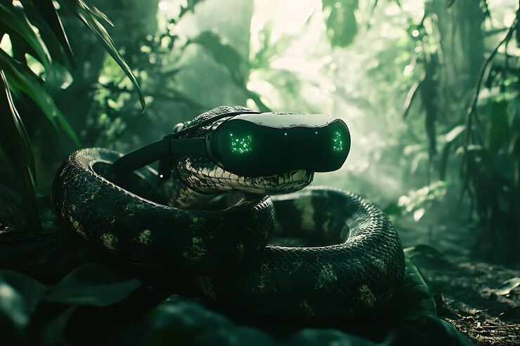 Foto hay una serpiente con gafas en la cabeza en la jungla.