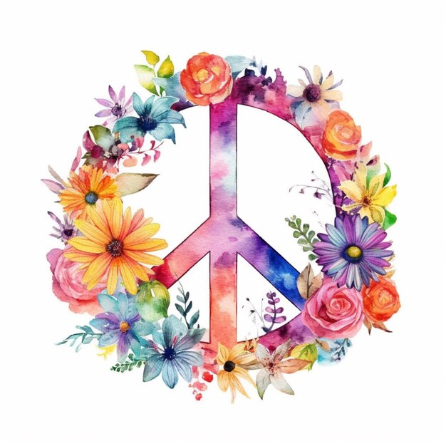 Hay un signo de paz hecho de flores y hojas generativas ai