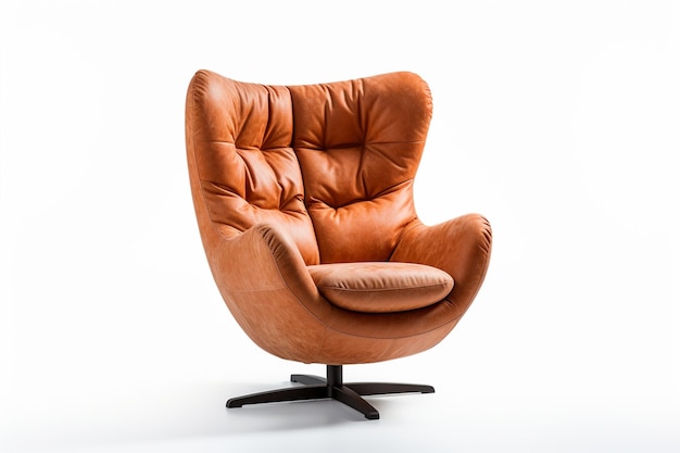 hay una silla de cuero marrón con una base negra y un cojín marrón generativo ai