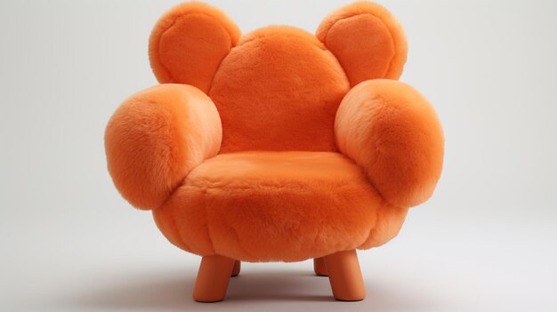 hay una silla de peluche naranja con piernas de madera generativa ai