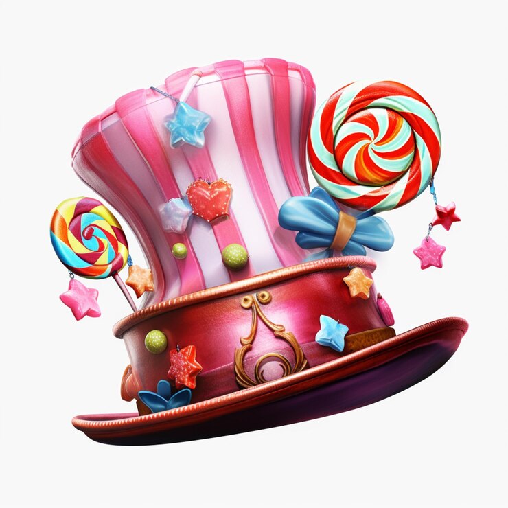 hay un sombrero con un sombrero de copa y un montón de caramelos generativa ai
