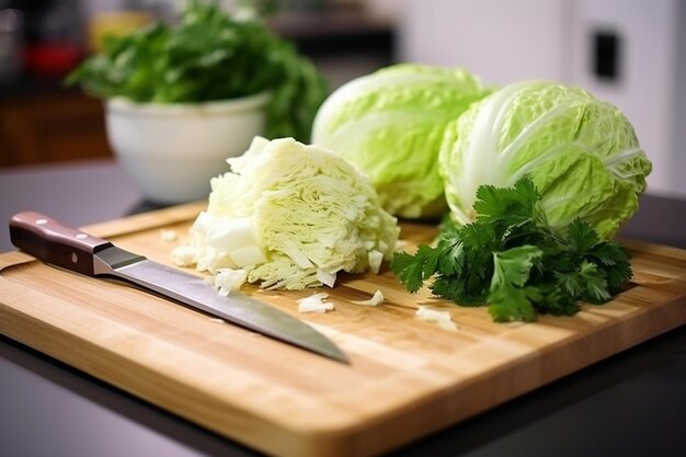 hay una tabla de cortar con algunas verduras en ella generativo ai