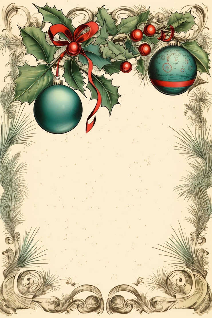 Foto hay una tarjeta de navidad con una rama de acebo y adornos ai generativo