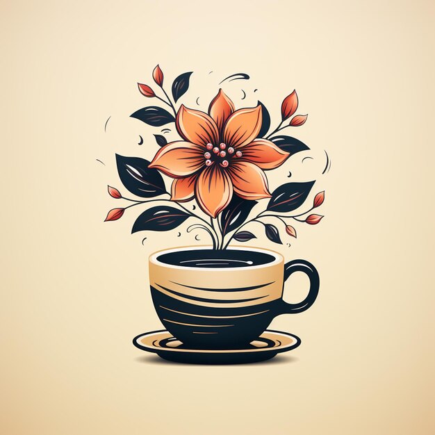 hay una taza de café con una flor en ella generativa ai