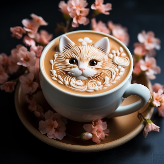 hay una taza de café con un gato en ella generativo ai