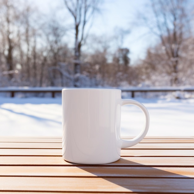 hay una taza de café con leche sobre una mesa de madera ai generativo