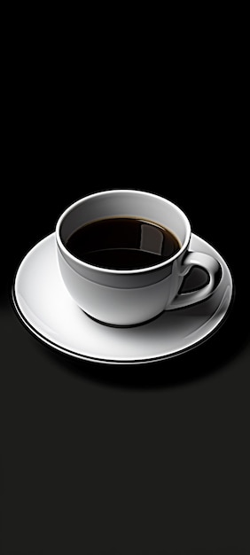 hay una taza de café en un platillo en un fondo negro generativo ai