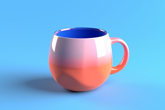 Foto hay una taza de café rosa y azul en una superficie azul generativa ai