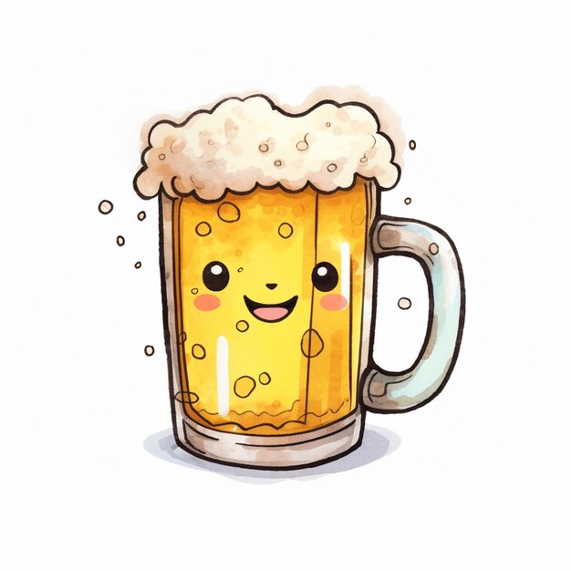 Foto hay una taza de cerveza de dibujos animados con una cara sonriente en ella