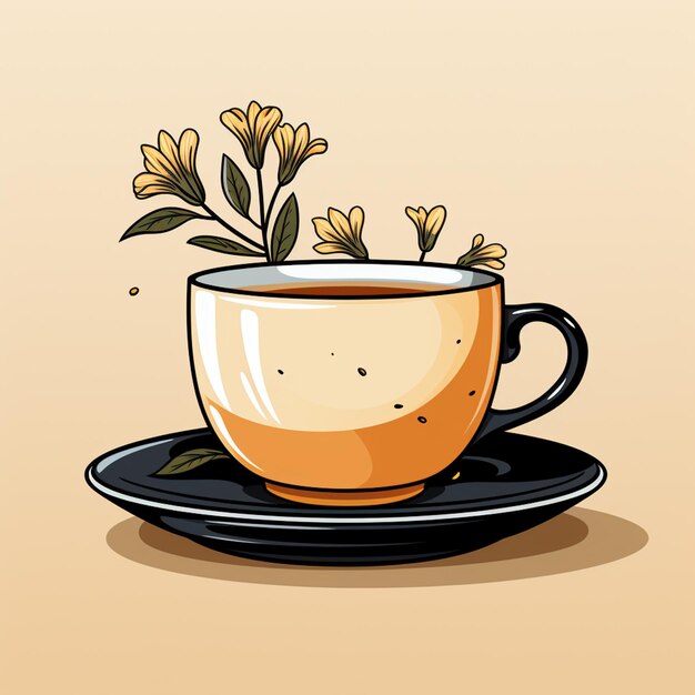 hay una taza de té con una ramita de flores en ella generativa ai